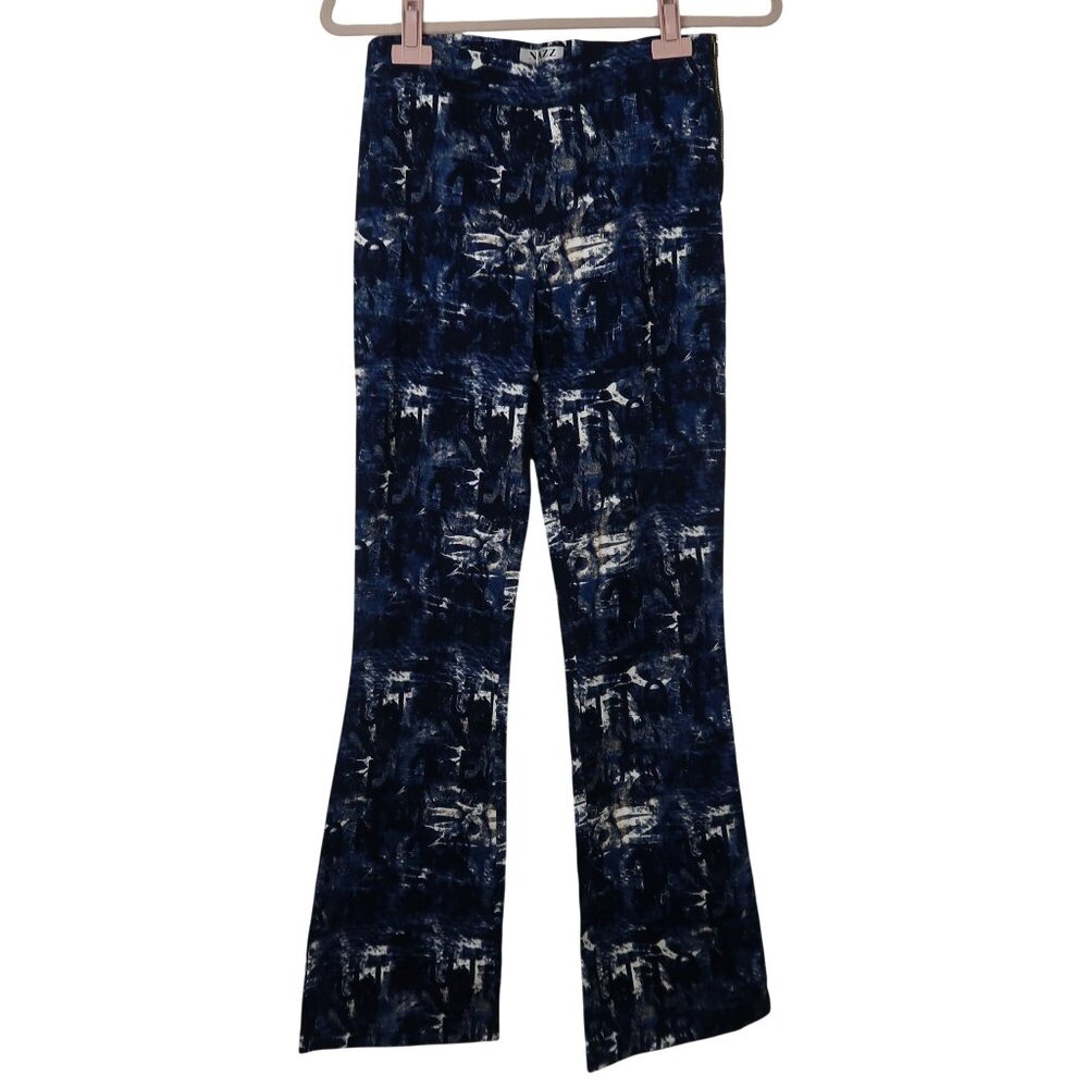 Nazz Couture Womens M Blue Tie Dye Print Flared Pants Boho Hippie Festival